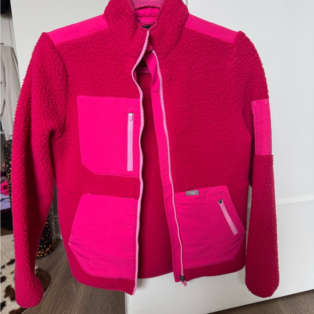 Vibrant Pink Fleece Jacket- FIGS